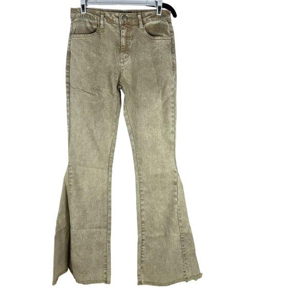 Blue B Collection Womens Tan Bell-Bottom Jeans With Frayed Hem Size S - Picture 1 of 8